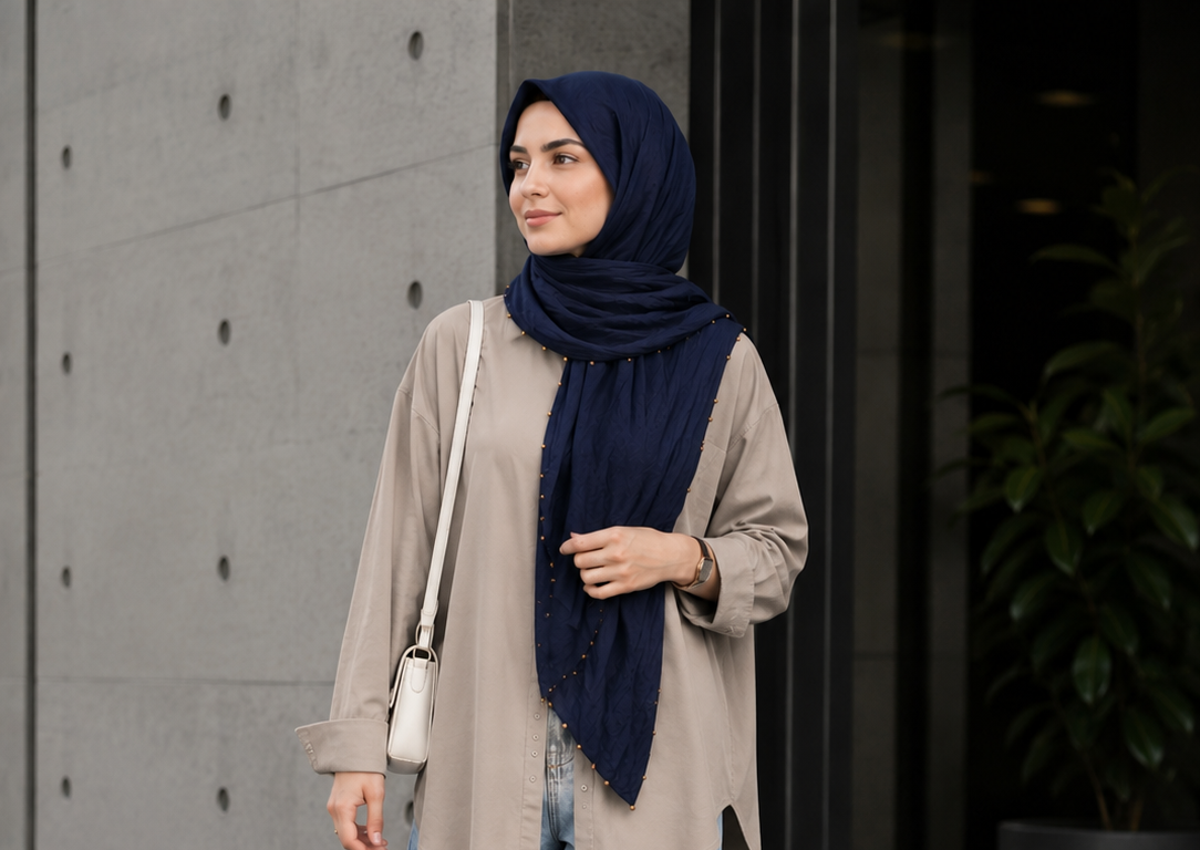 شال زنانه مدل چروک نگین دار