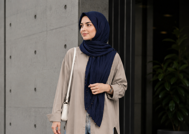 شال زنانه مدل چروک نگین دار